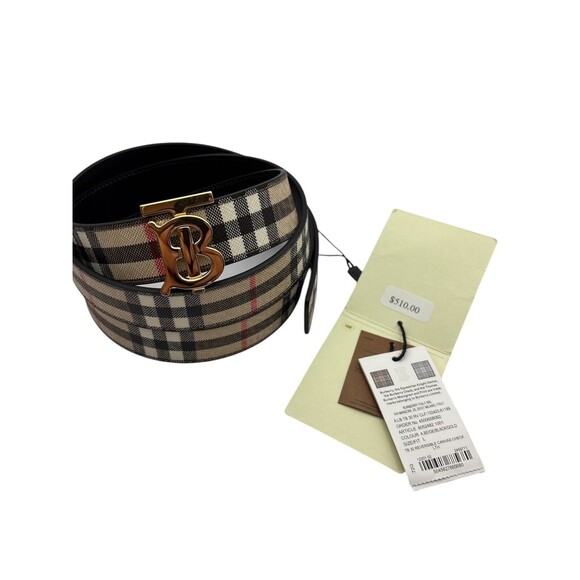 Burberry Reversible TB Check Coated Canvas Belt Color Black Sz Large New $510